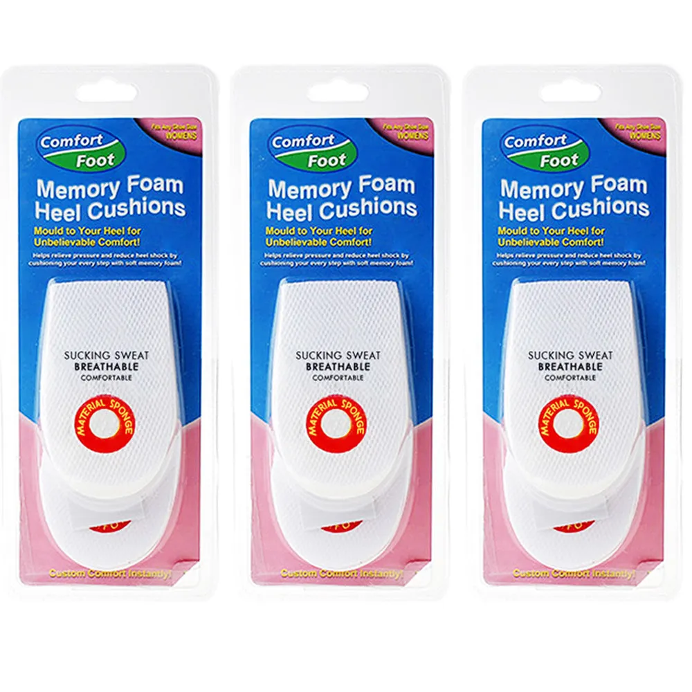3 Pair Memory Foam Heel Cushion Instant Comfort Remedy Fits Any Shoe Size Womens