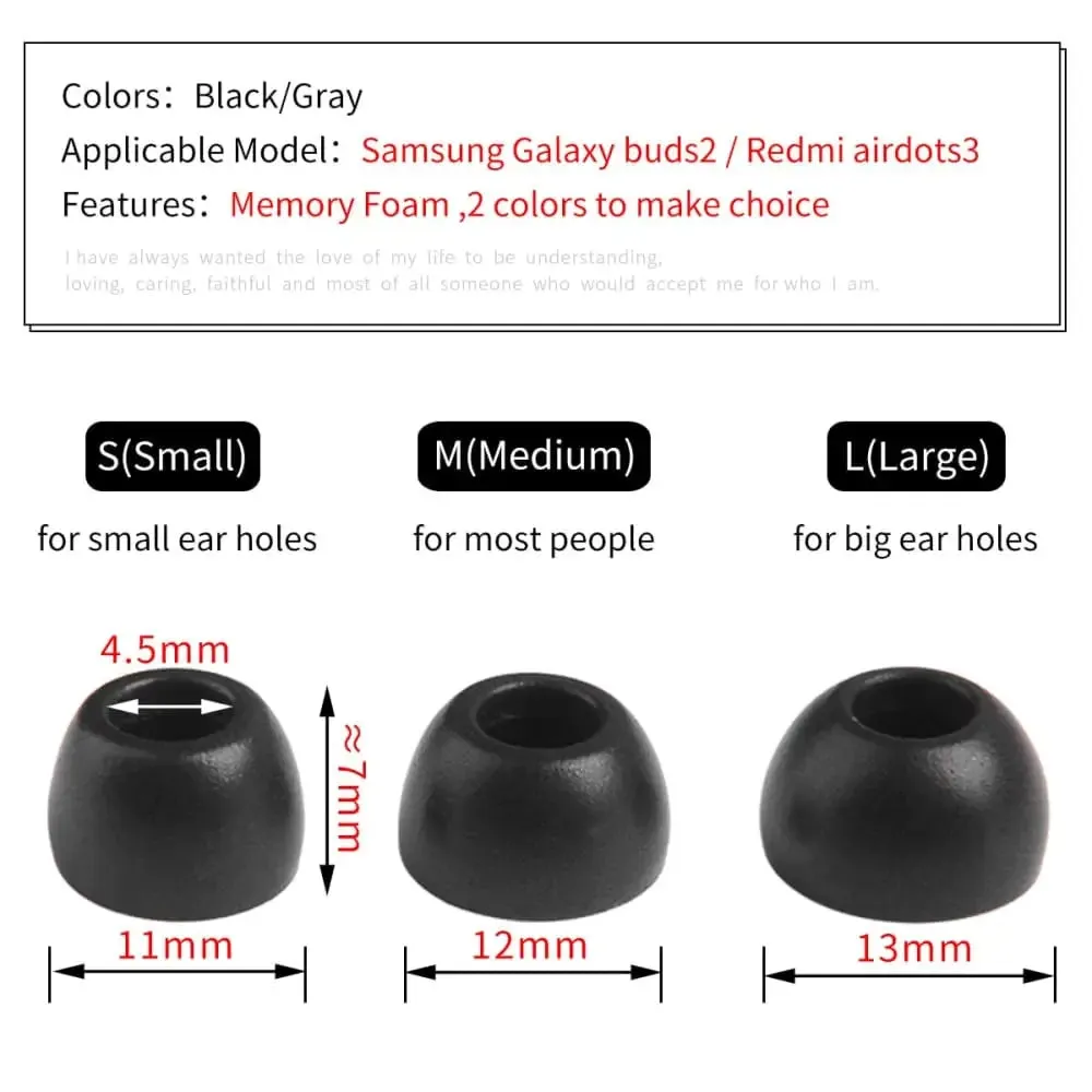 6pcs Anti-drop Noise Reduction Memory Foam Ear Tips for Samsung Galaxy Buds2 Tws