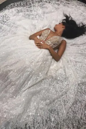 A-Line Deep V-Neck Court Train Ivory Lace Backless Wedding Dress with Sequins AHC577