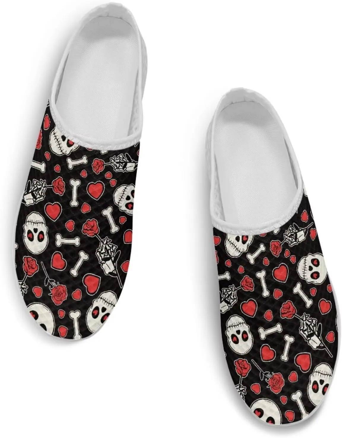 Art Skull Design Women Mesh Mules Memory Foam Flat Anti-Slip Fashion Sneakers Comfortable Slip-On Mule Garden Shoes