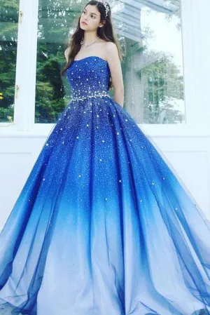 Beautiful Prom Dress A-line Sweetheart Ombre Satin Elegant Long Prom Dresses PDA431