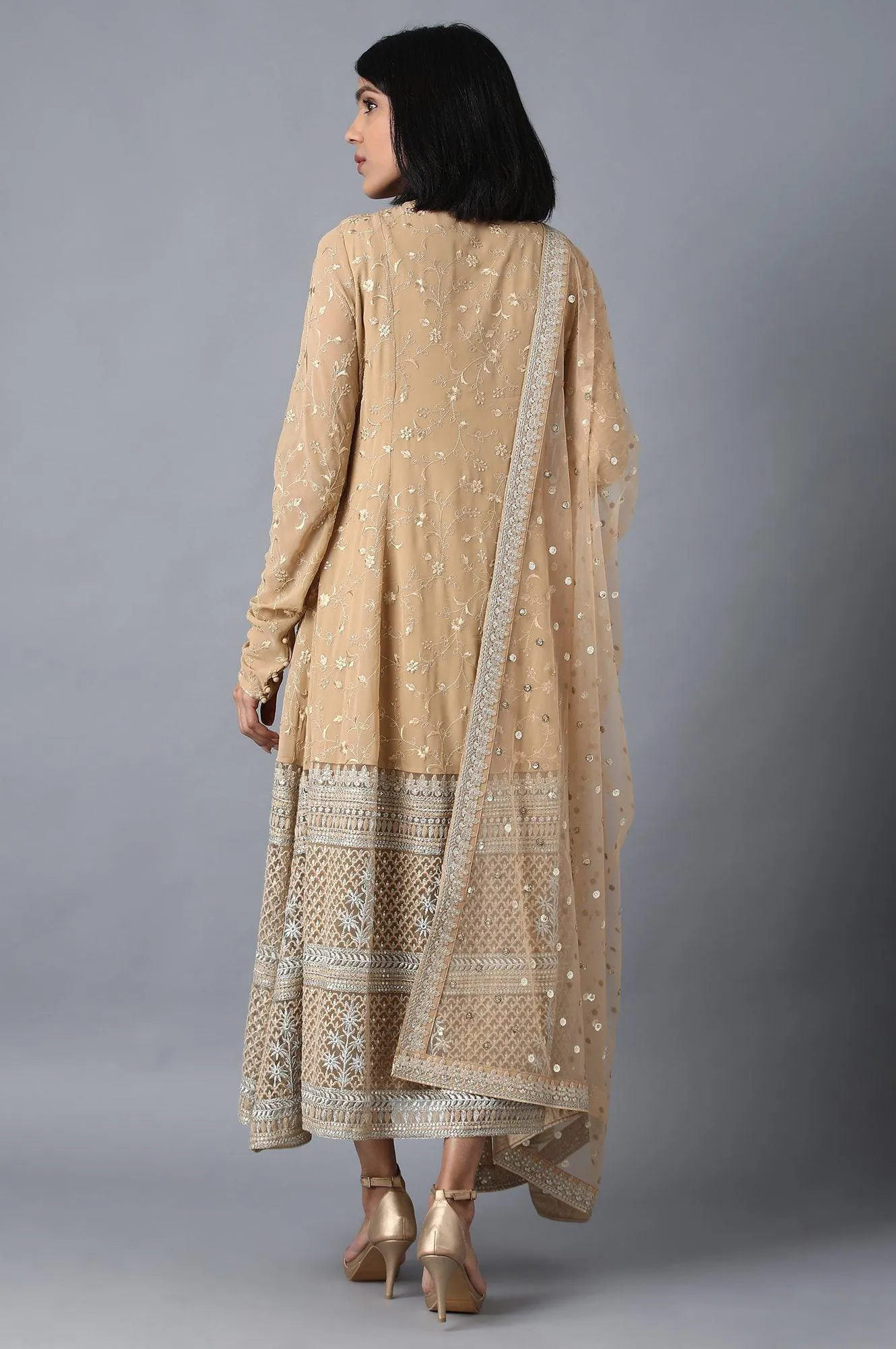 Beige Round Neck kurta Set