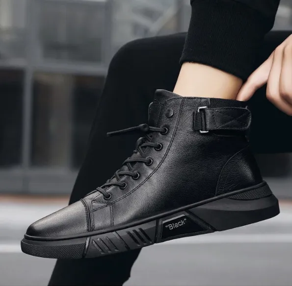 Black Warm Leather Boots