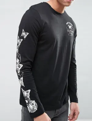 Butterfly Motif Long Sleeve Top in Black