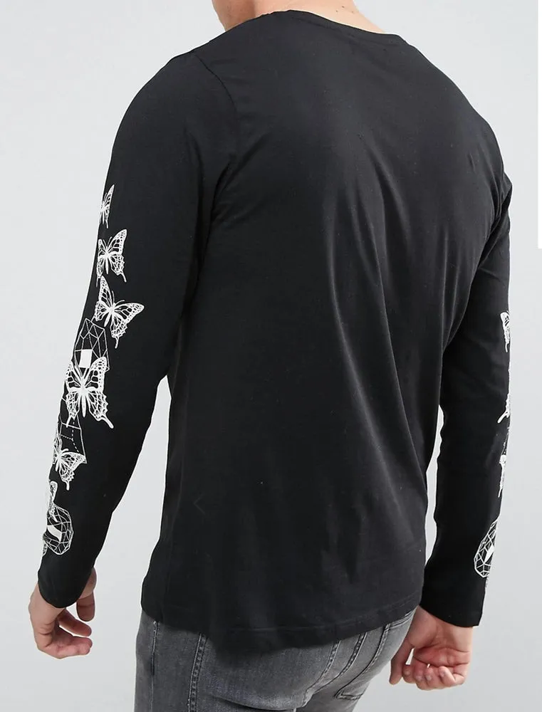 Butterfly Motif Long Sleeve Top in Black