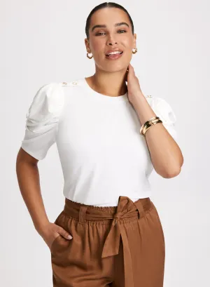Button Detail Puff Sleeve Top