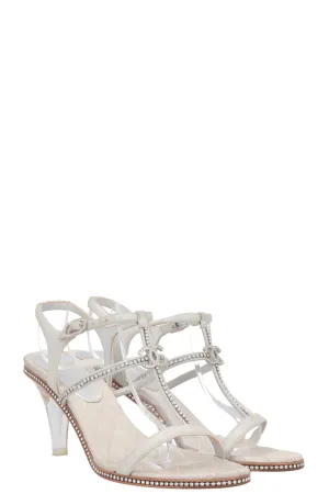 CHANEL Plexy Heel Crystal CC Sandals Silver