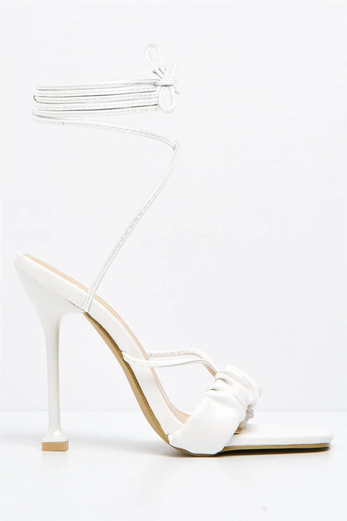 Coco Ruched Band Lace-up Heels in White