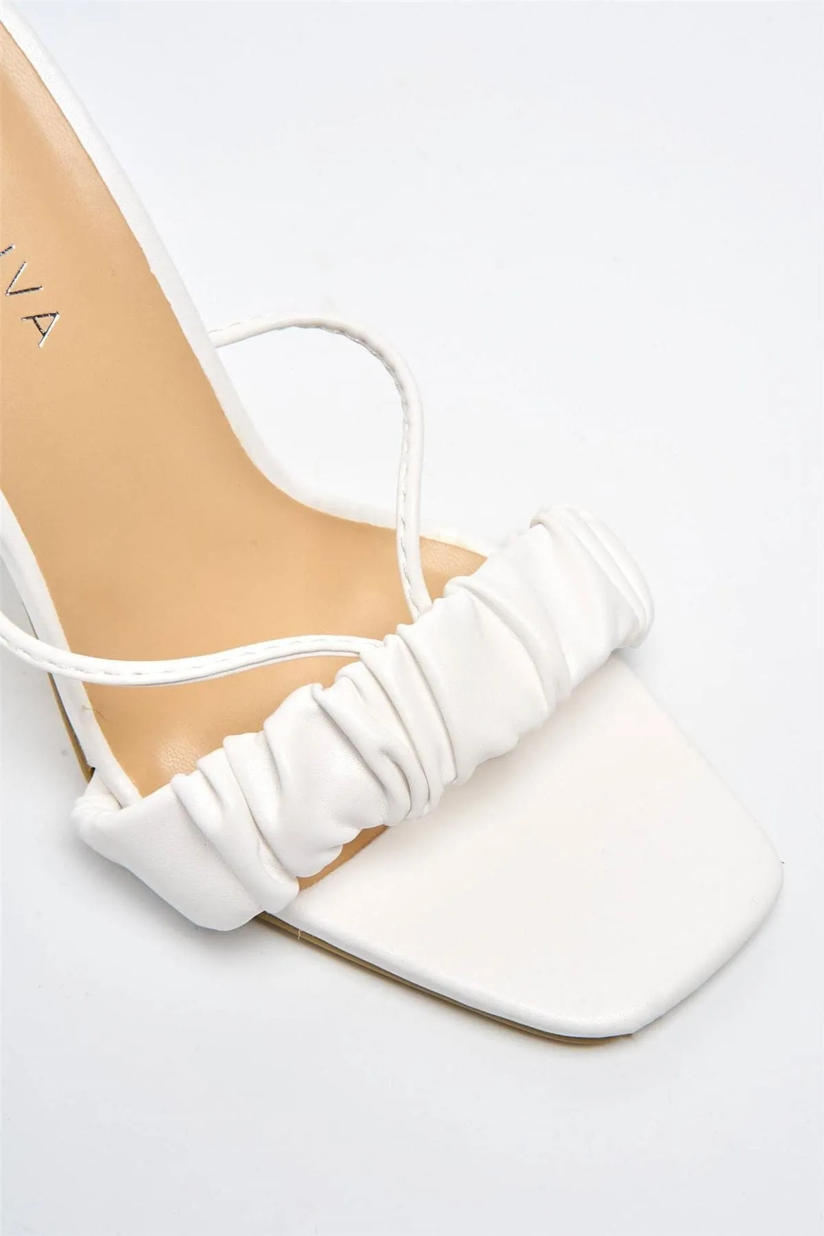 Coco Ruched Band Lace-up Heels in White