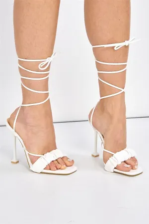 Coco Ruched Band Lace-up Heels in White