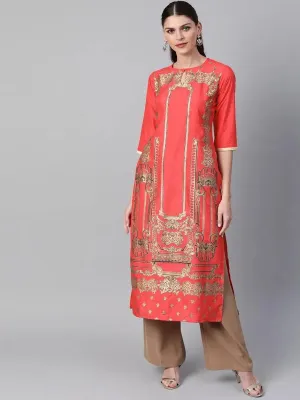 Coral Self Design Chanderi Kurta