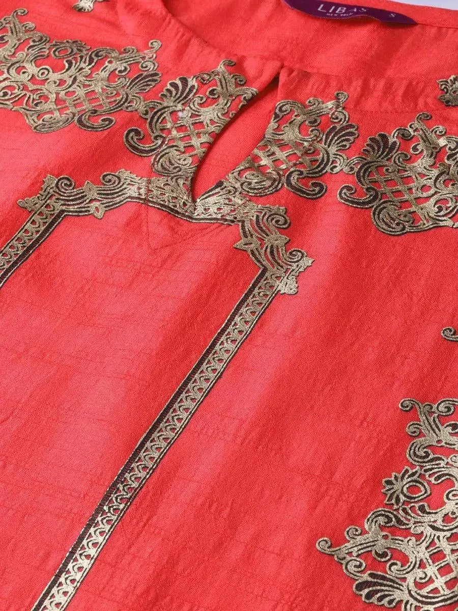 Coral Self Design Chanderi Kurta