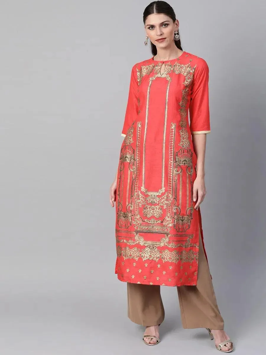 Coral Self Design Chanderi Kurta