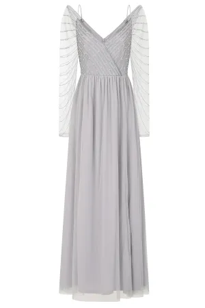 Denise Grey Cold Shoulder Embellished Maxi Dress