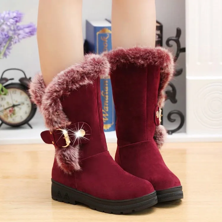 Faux Fur Decorate Round Toe Chunky Heel Long Snow Boots