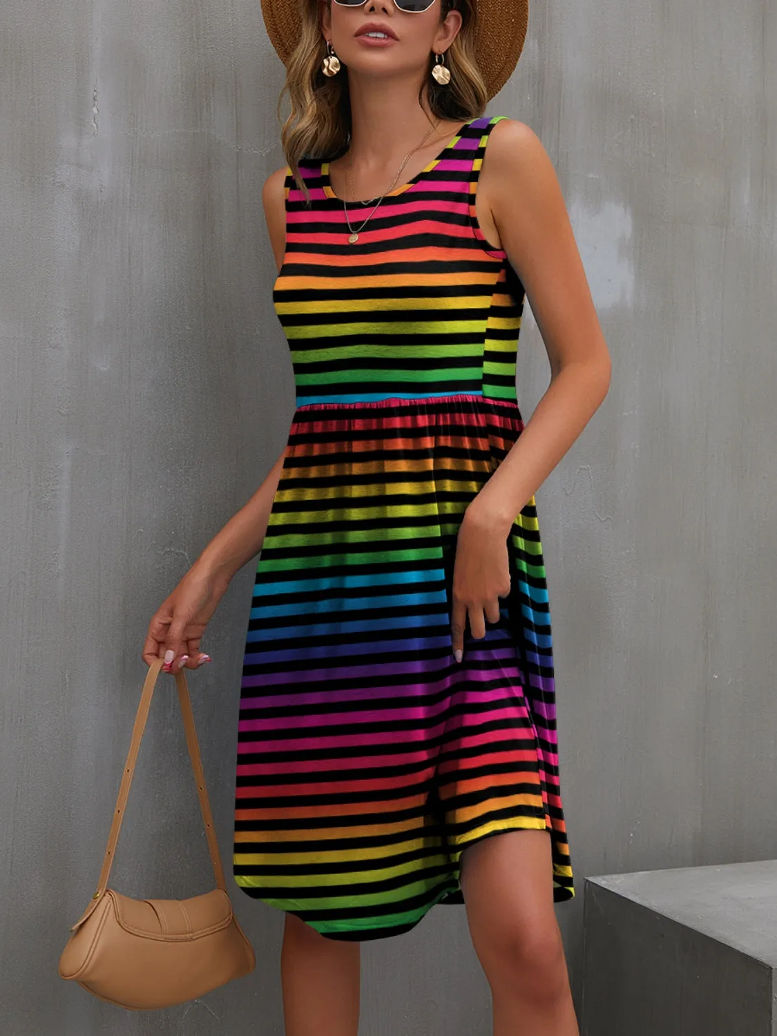 Floral Sleeveless Summer Dress – Available in White and Stripe Patterns