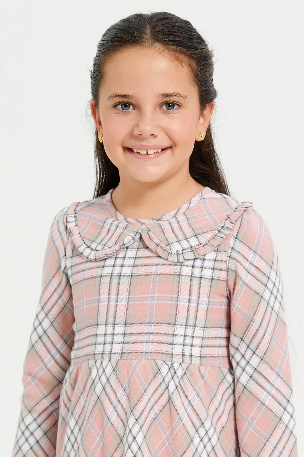 Girls Pink Checkered Dress