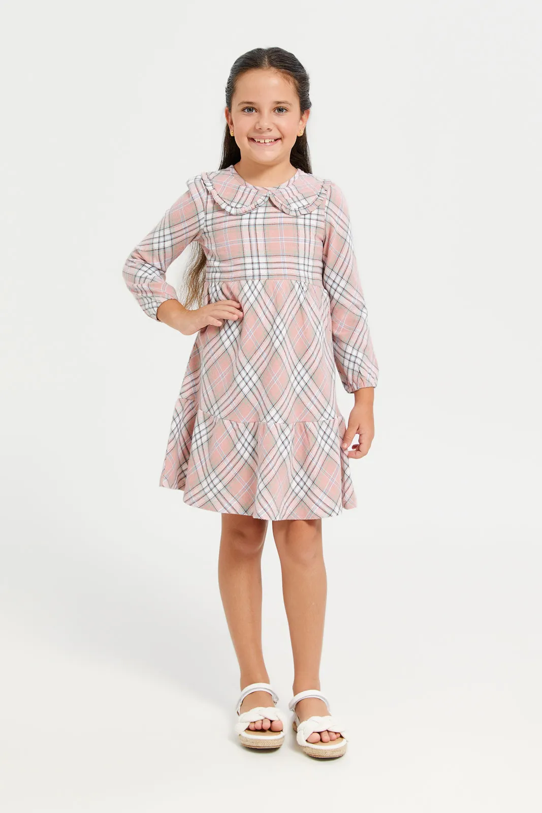 Girls Pink Checkered Dress