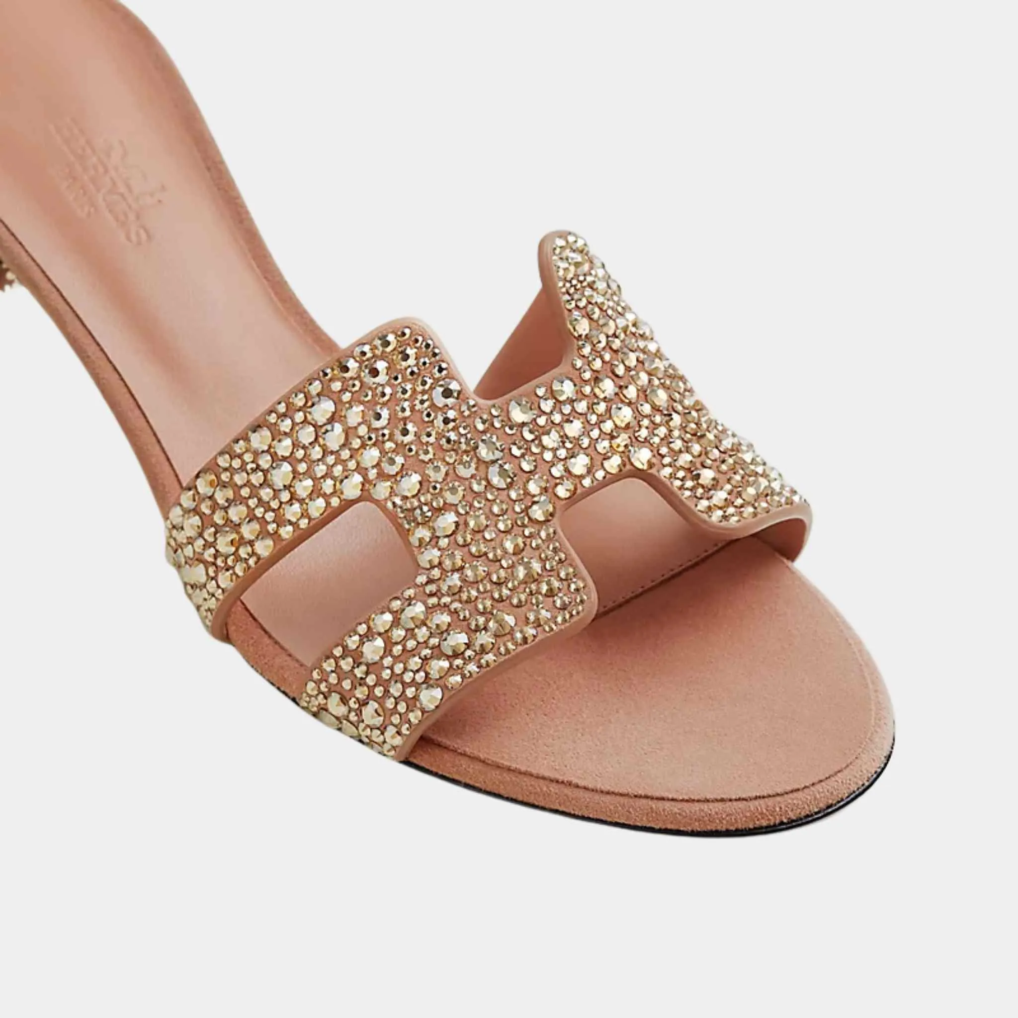 Hermes Oasis Sandals Nude With Rhinestones