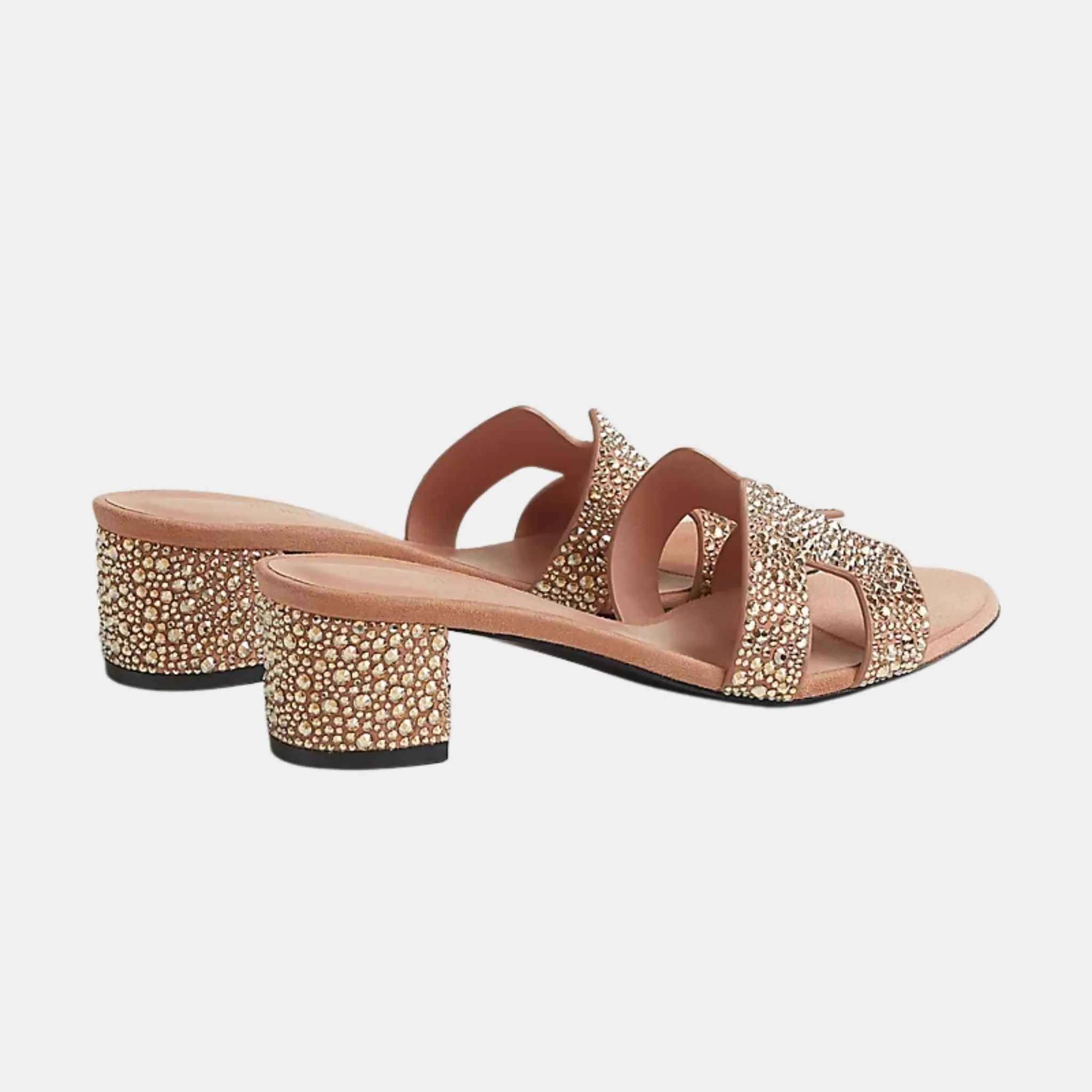 Hermes Oasis Sandals Nude With Rhinestones