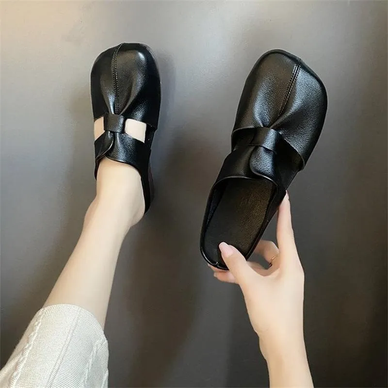 Hot Sale 49% OffPlus-size Cut-Out Design Flat Mules