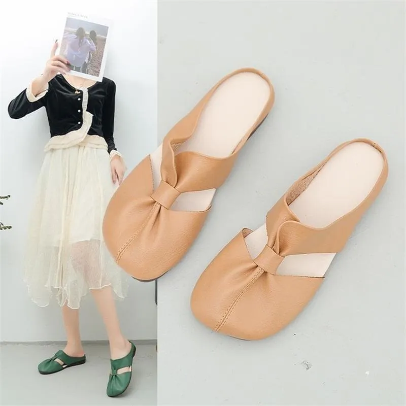 Hot Sale 49% OffPlus-size Cut-Out Design Flat Mules