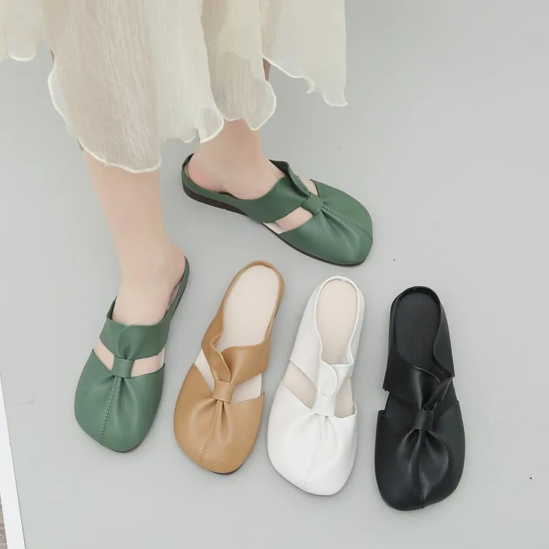 Hot Sale 49% OffPlus-size Cut-Out Design Flat Mules