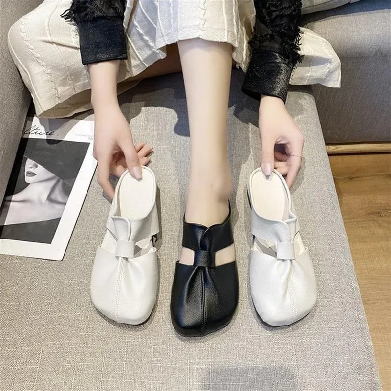 Hot Sale 49% OffPlus-size Cut-Out Design Flat Mules