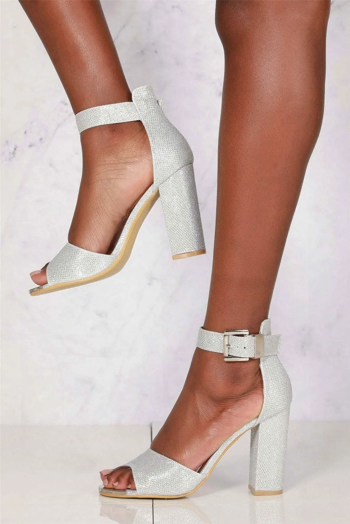 Jessy Anklestrap Blockheel Sandal in Silver