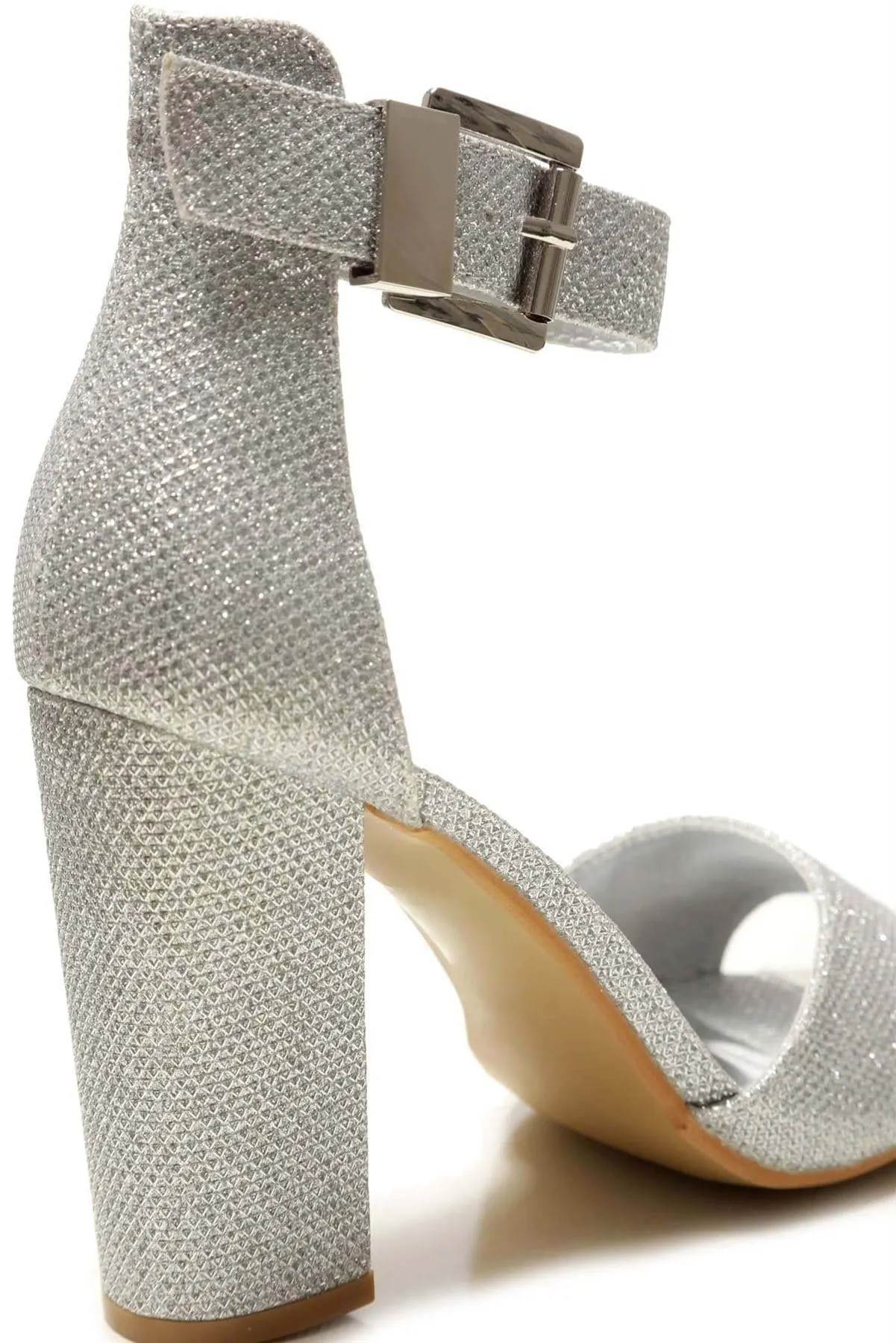 Jessy Anklestrap Blockheel Sandal in Silver