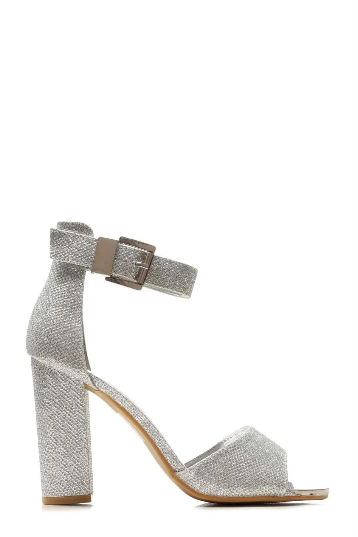 Jessy Anklestrap Blockheel Sandal in Silver