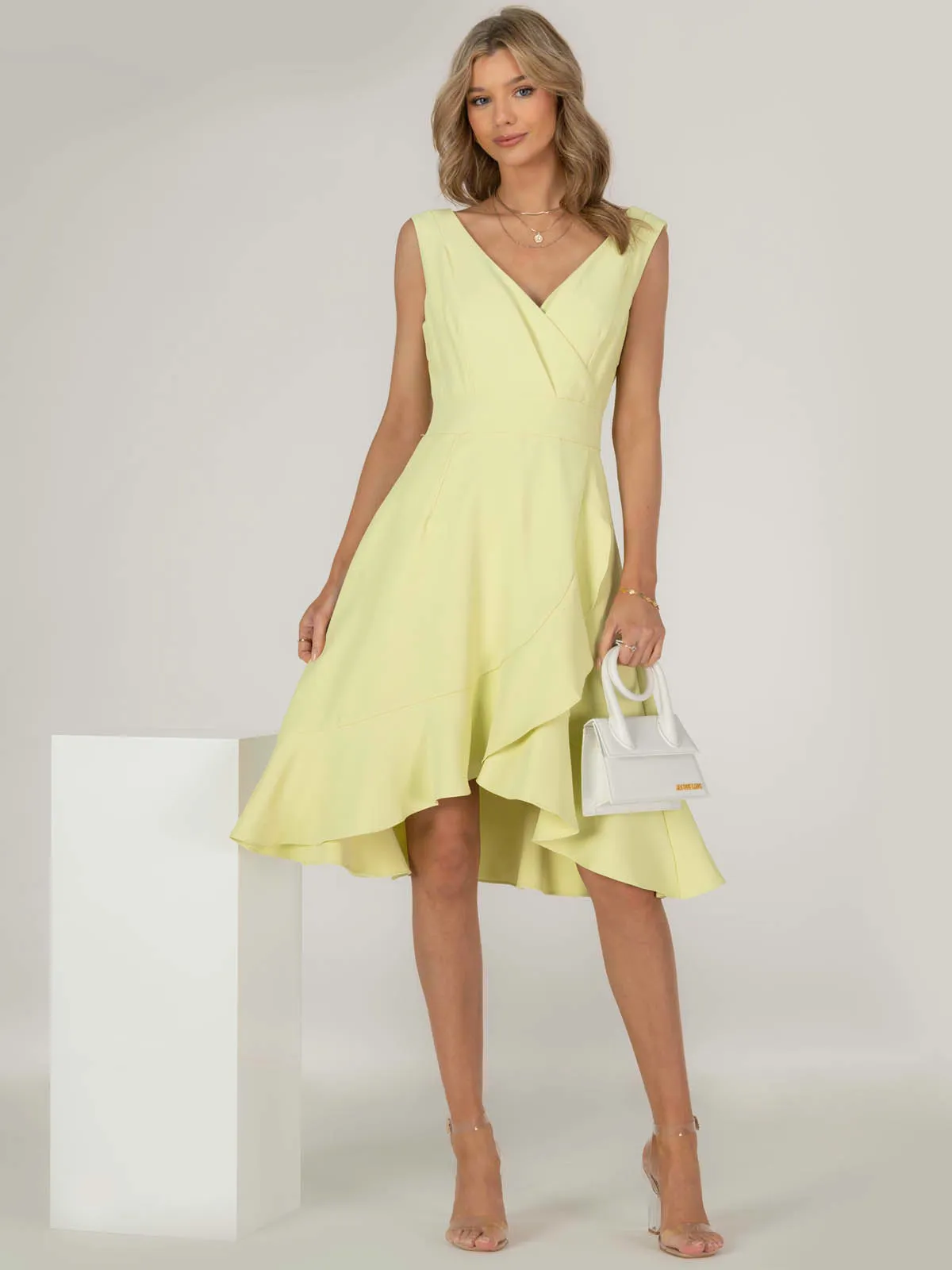 Jolie Moi Eliza Frill Hem Dress, Light Yellow