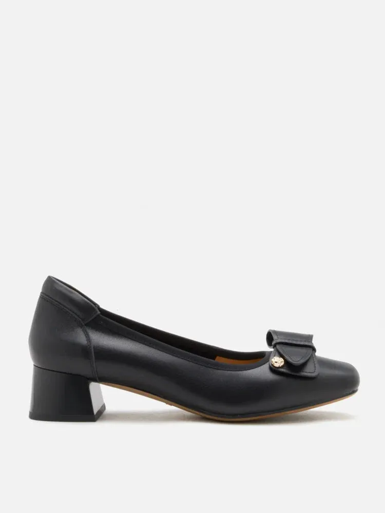 Lysandra Leather Bow Low Block Heels