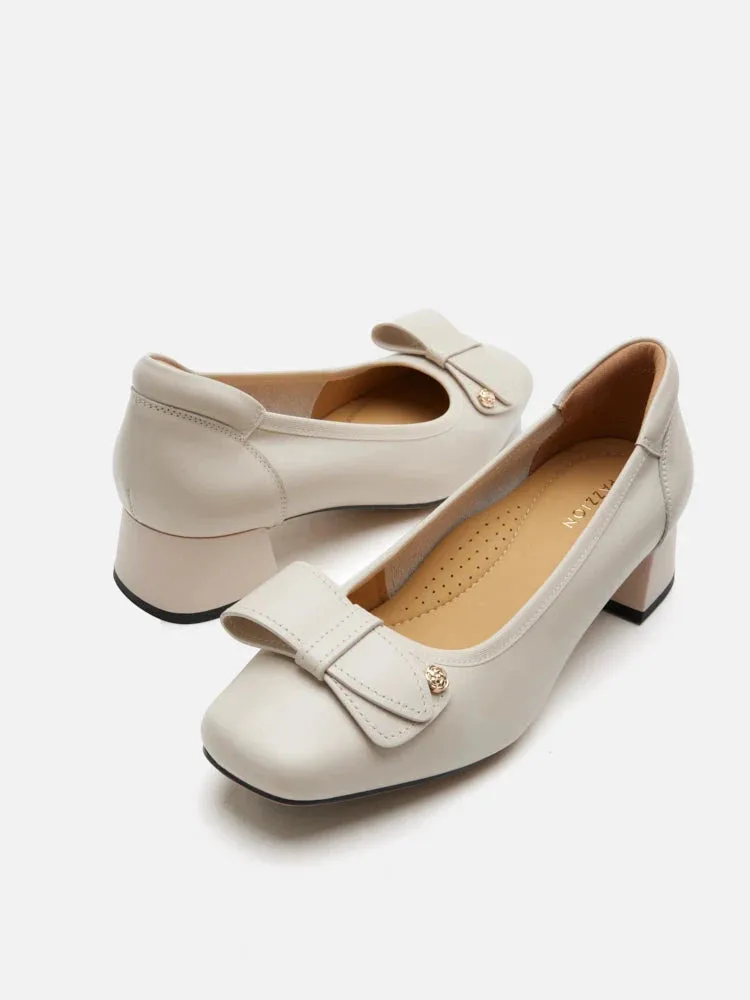 Lysandra Leather Bow Low Block Heels