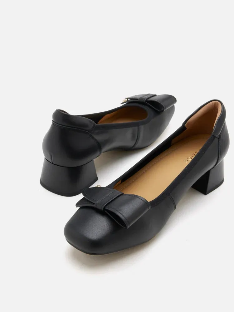 Lysandra Leather Bow Low Block Heels