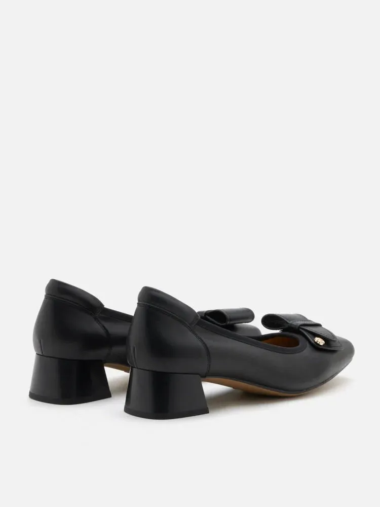 Lysandra Leather Bow Low Block Heels