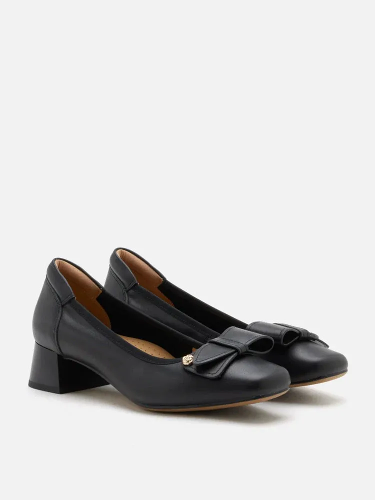 Lysandra Leather Bow Low Block Heels
