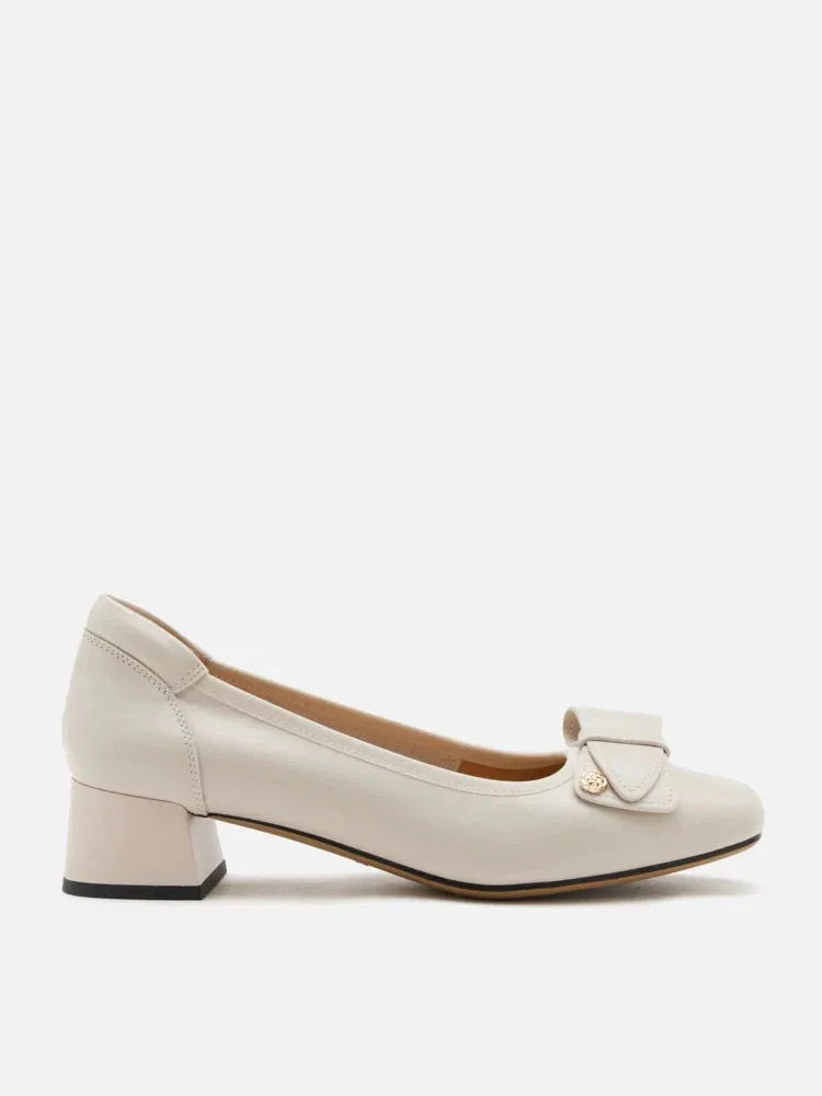 Lysandra Leather Bow Low Block Heels