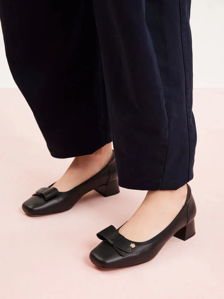 Lysandra Leather Bow Low Block Heels
