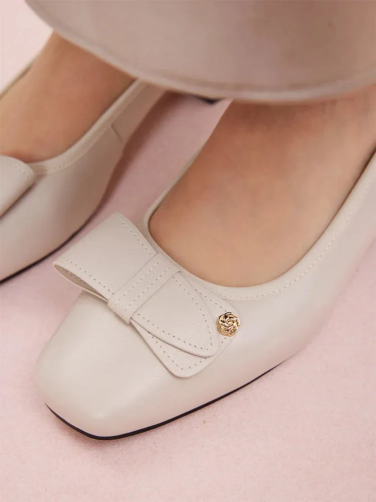 Lysandra Leather Bow Low Block Heels