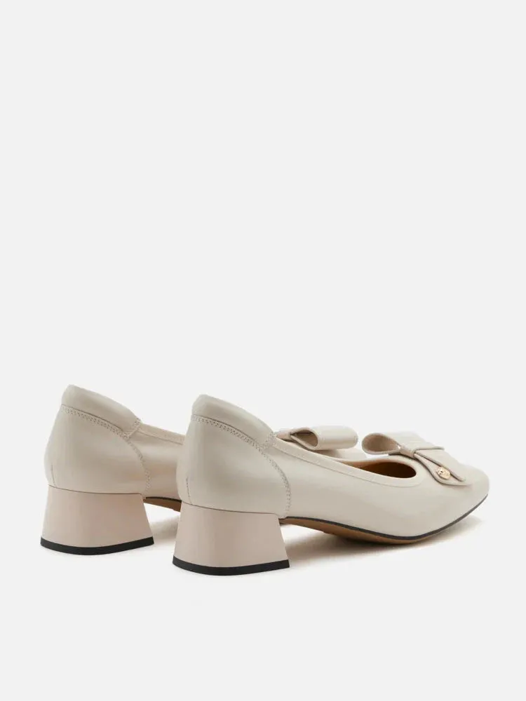 Lysandra Leather Bow Low Block Heels