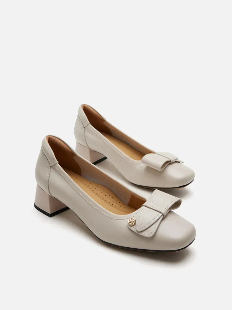 Lysandra Leather Bow Low Block Heels