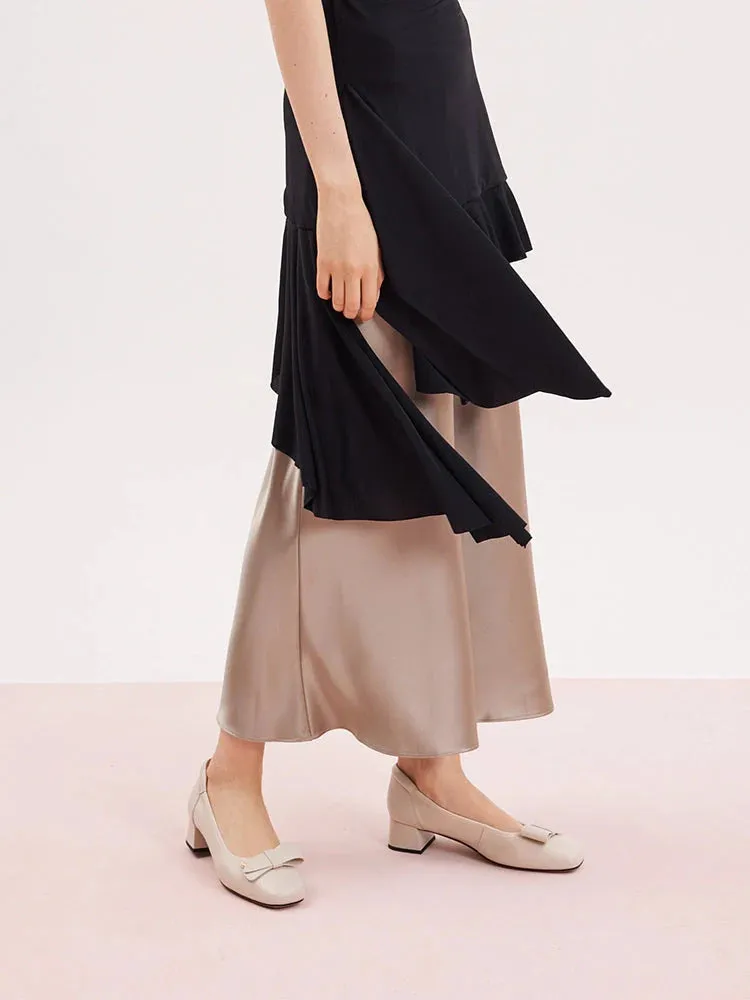 Lysandra Leather Bow Low Block Heels