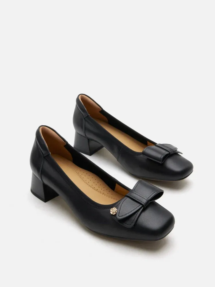 Lysandra Leather Bow Low Block Heels