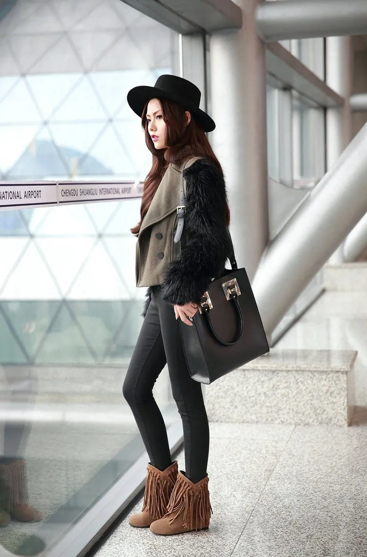 Nubuck Leather Tassel Women's Boots