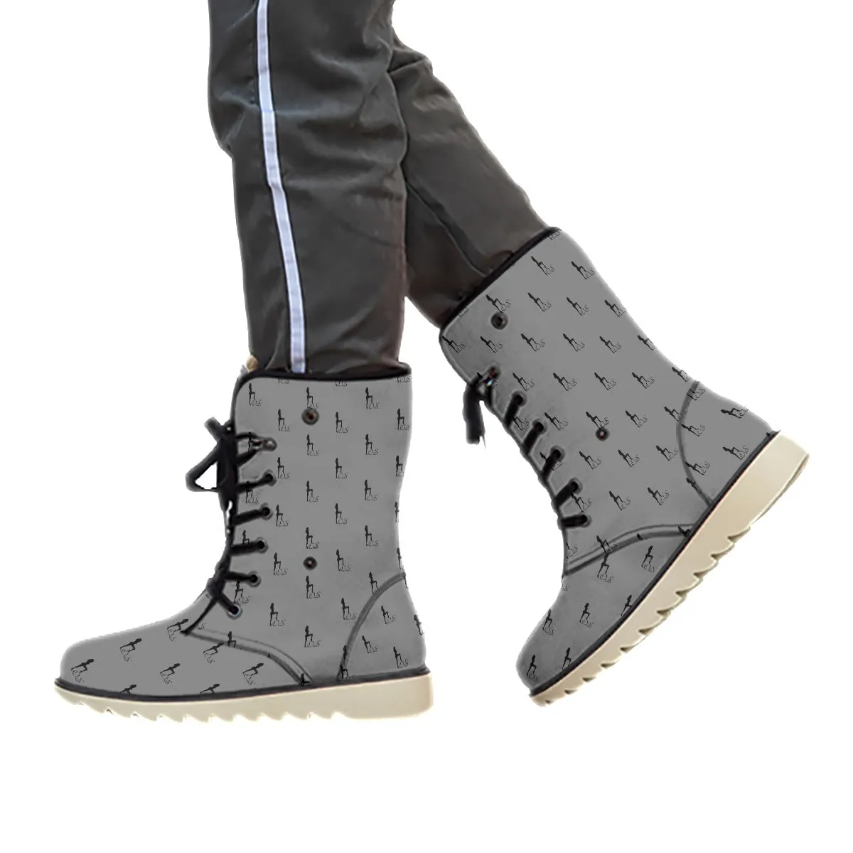 Officially Sexy Dark Grey & Black Skyline Collection Plush Boots