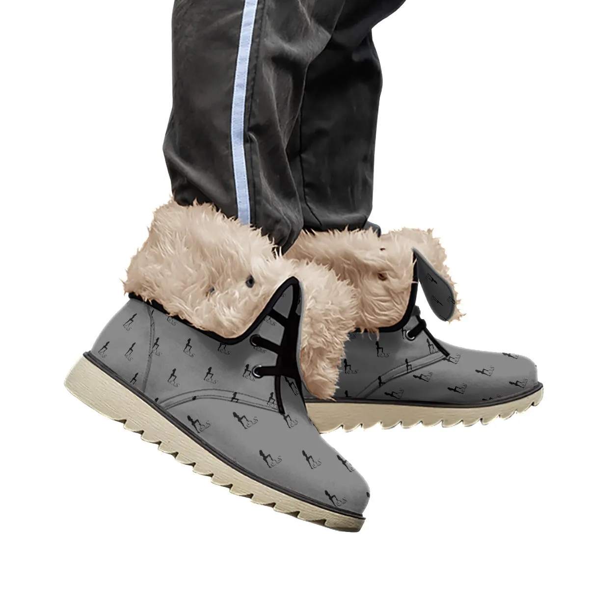 Officially Sexy Dark Grey & Black Skyline Collection Plush Boots