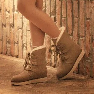 Platform Thick Warm Velvet Inside Lace UP Half Flat Snow Boots