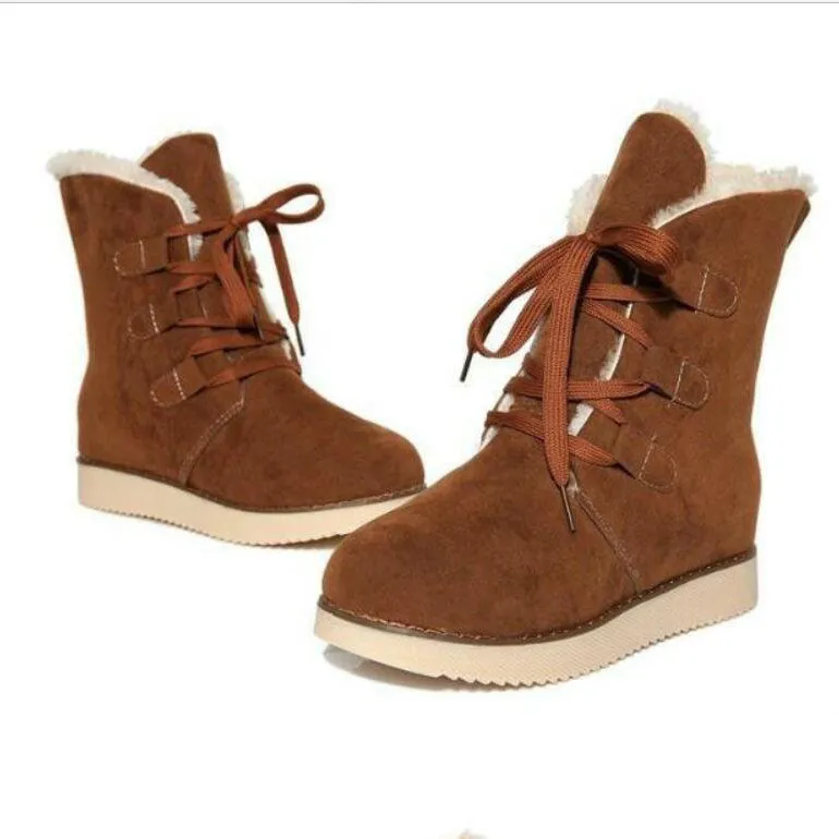 Platform Thick Warm Velvet Inside Lace UP Half Flat Snow Boots