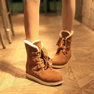 Platform Thick Warm Velvet Inside Lace UP Half Flat Snow Boots